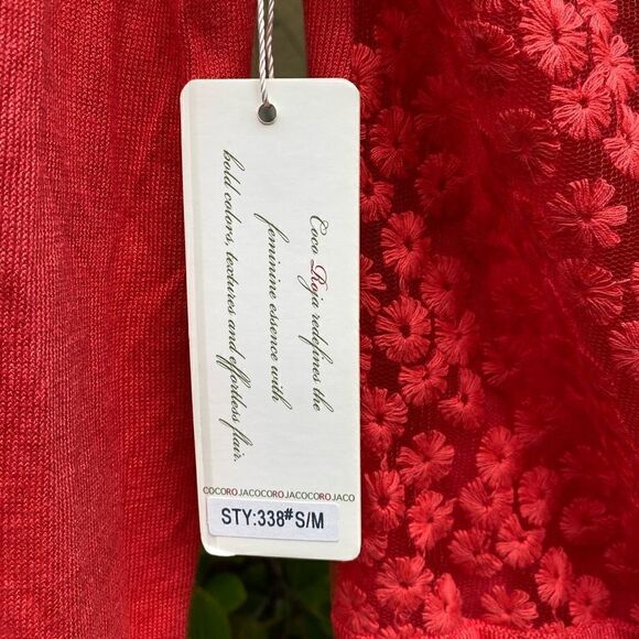 🧥COCO ROJA SWEATER/CARDIGAN Sz S beautiful soft red w/ floral lace. NWT - Picture 6 of 11